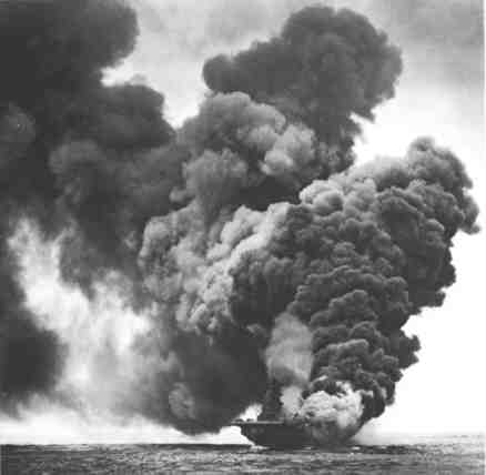 Bunker Hill After Being Hit by 2 Kamikazes