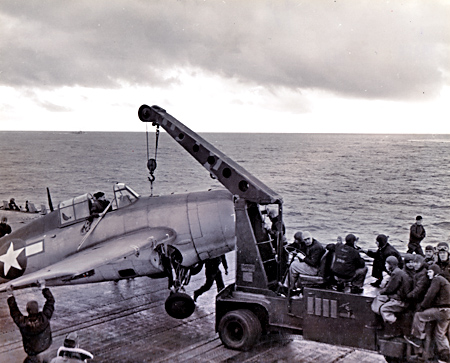 F4F removed from deck - USS Ranger - 1942