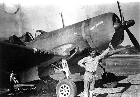 Wilbur "Gus" Thomas with his "Gus Gopher" F4U Wilbur "Gus" Thomas with his "Gus Gopher" F4U