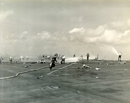 Essex after Kamikaze Hit Essex after Kamikaze Hit
