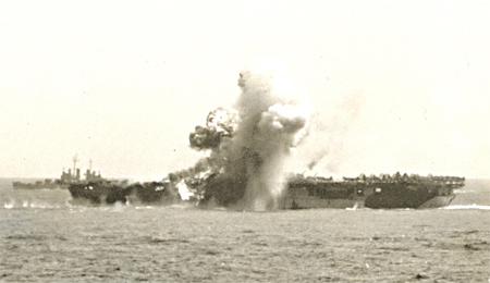 Kamikaze Explodes on Essex, 1944