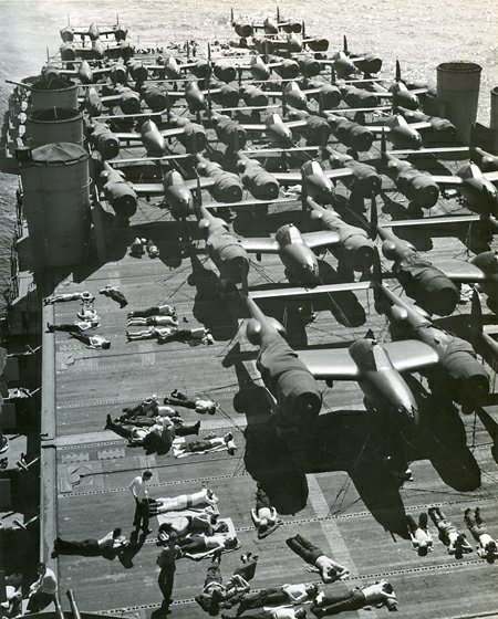 P-38s on USS Ranger - 1944