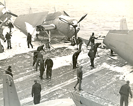 Snow on flight deck - USS Ranger Snow on flight deck - USS Ranger