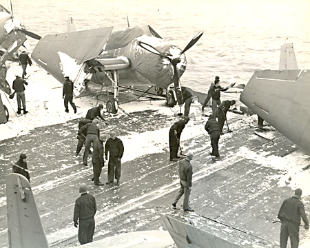 Snow on flight deck - USS Ranger